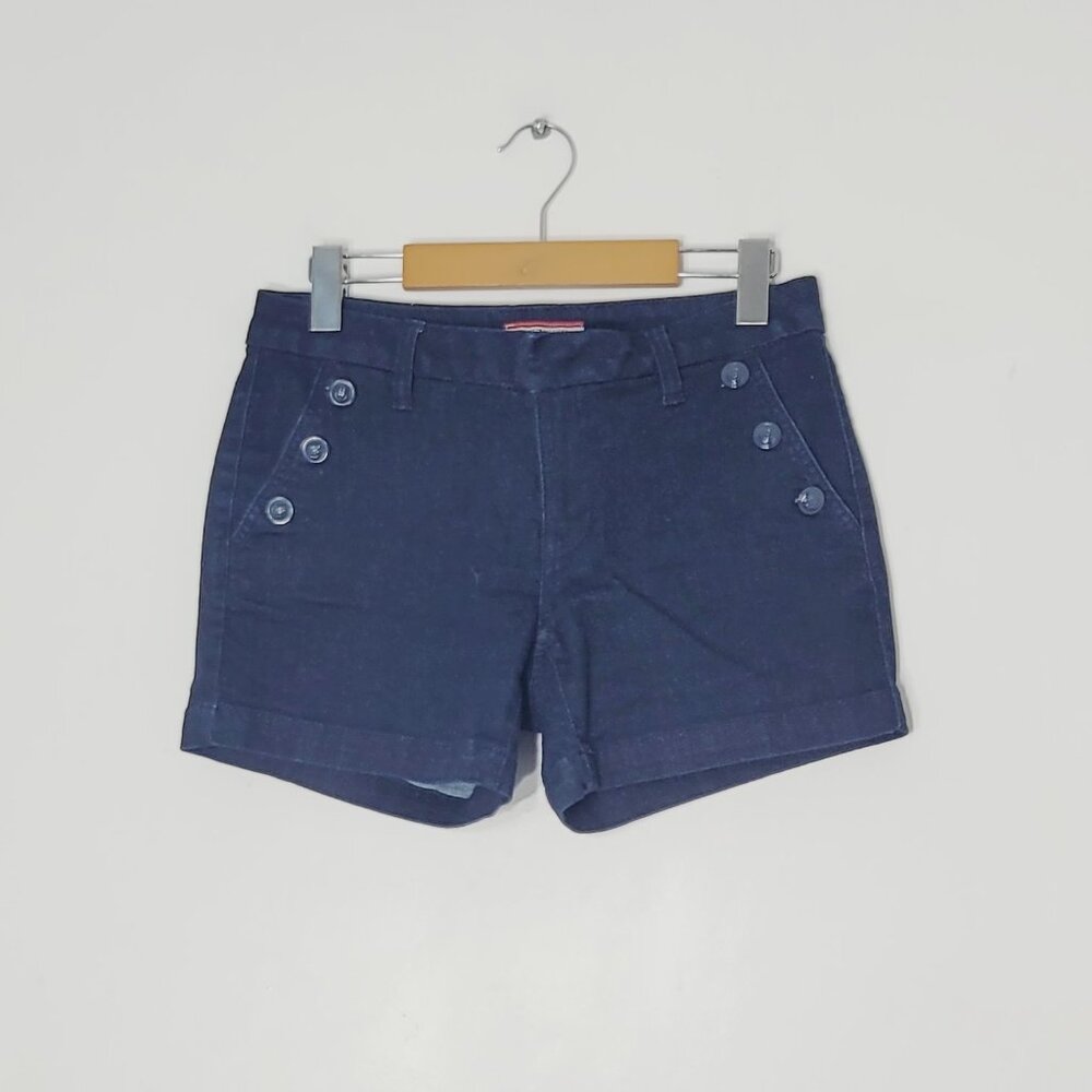 Tommy Women's Blue Cotton Blend Pockets Denim Flat Front Chino Short Size 0